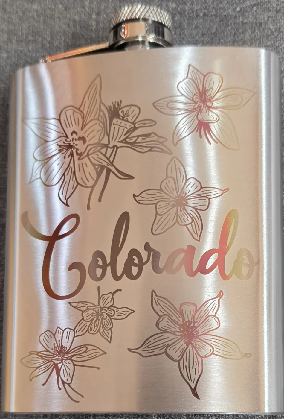 Colorado engraved flask